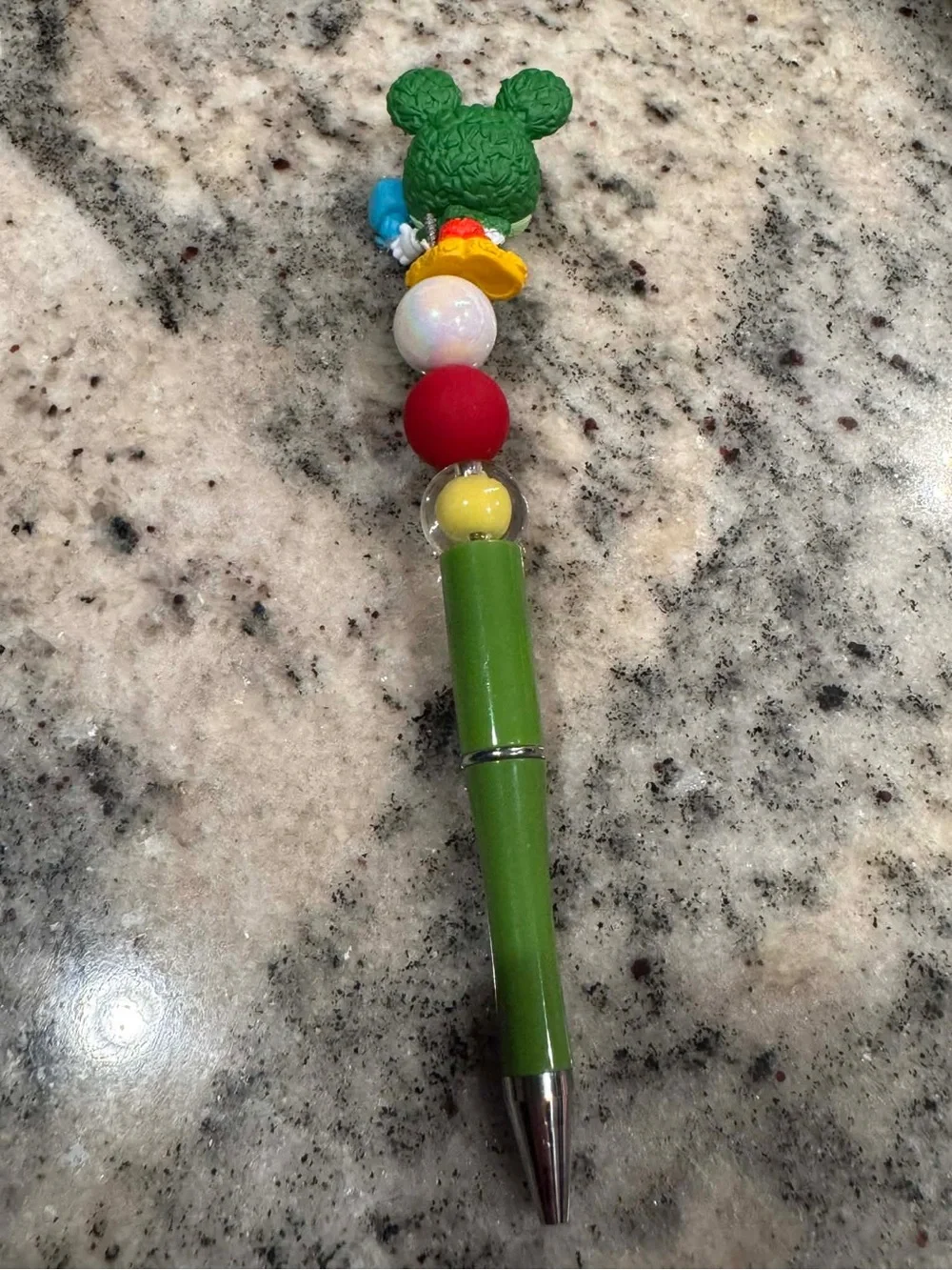 Hand Crafted Green Beaded Pen with Multicolor Beads
